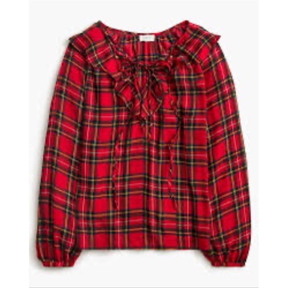 J. Crew Factory Red Stewart Plaid Tartan Perfect blouse size size Medium Holiday